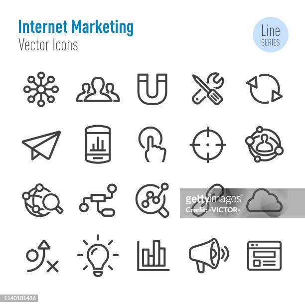illustrazioni stock, clip art, cartoni animati e icone di tendenza di icona marketing internet - vector line series - sparse