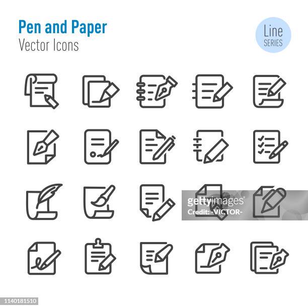 ilustrações, clipart, desenhos animados e ícones de ícones da pena e do papel-linha série do vetor - paperboard