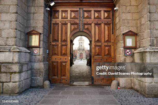 the exterior of trinity college in dublin, ireland - trinity college stock pictures, royalty-free photos & images