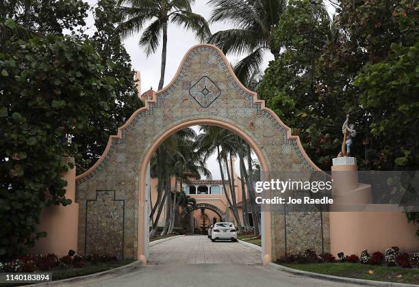 An entranceway to President Donald Trump's Mar-a-Lago resort is seen on April 03, 2019 in West Palm Beach, Florida. Reports indicate that at over the...