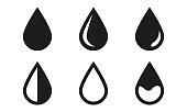 Drop icons set isolated on white background. Black water drop symbols. Vector illustration.