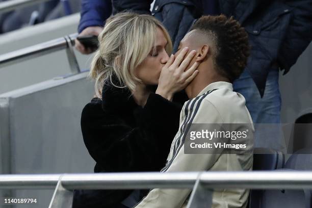 Girlfriend Kira Winona, David Neres of Ajax during a training session prior to the UEFA Champions League semi final match between Tottenham Hotspur...