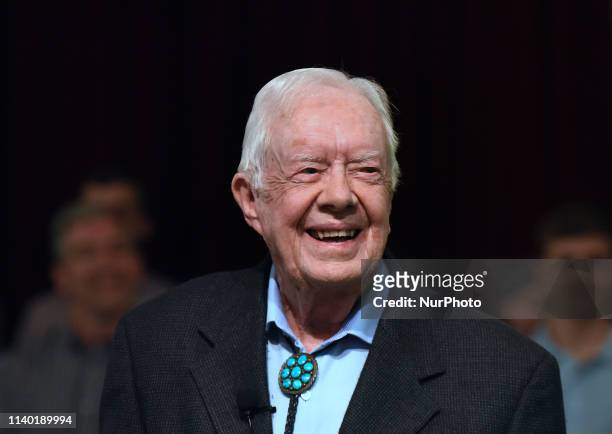 Former U.S. President Jimmy Carter speaks to the congregation at Maranatha Baptist Church before teaching Sunday school in his hometown of Plains,...