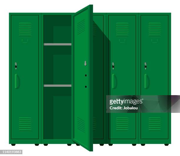 illustrazioni stock, clip art, cartoni animati e icone di tendenza di armadi verdi in metallo - locker
