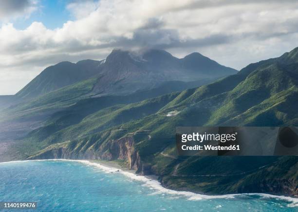 british overseas territory, montserrat, aerial view of island - montserrat antilles - fotografias e filmes do acervo
