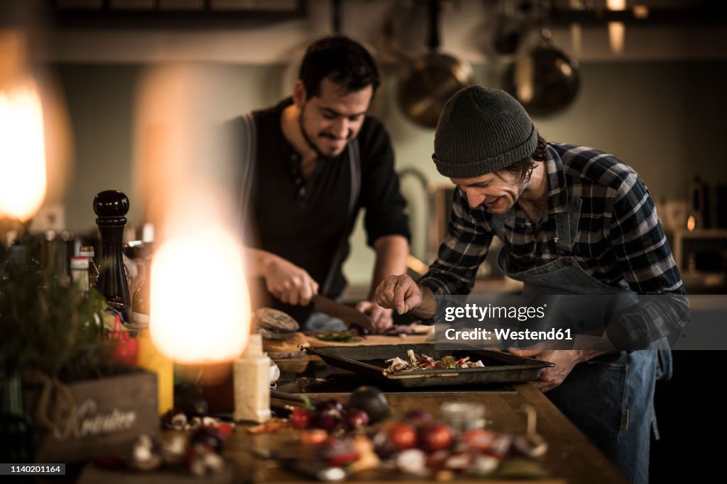 Friends cooking together