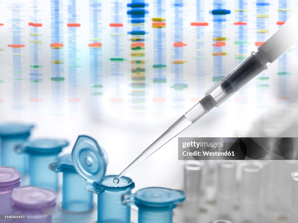 A DNA sample being pipetted into a eppendorf tube for automated analysis