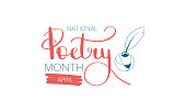 National Poetry Month in April. Poster with handwritten lettering. Poetry Festival in the United States and Canada. Literary events and celebration. Greeting card, invitation, poster, banner or background. Vector