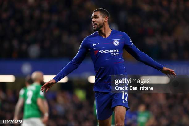 Ruben Loftus-Cheek of Chelsea celebrates after scoring his team's third goal during the Premier League match between Chelsea FC and Brighton & Hove...