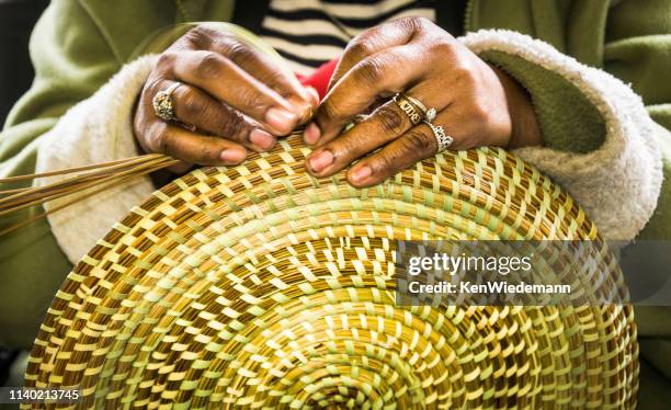 sweetgrass basket making - making a basket stock pictures, royalty-free photos & images