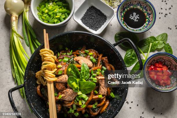 chinese udon noodles - chinese noodles stockfoto's en -beelden