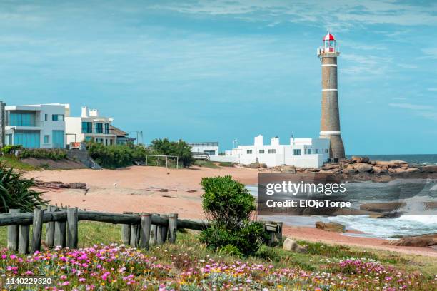 view of lighthouse in jose ignacio, near punta del este city, maldonado, uruguay - jose ignacio lighthouse fotografías e imágenes de stock