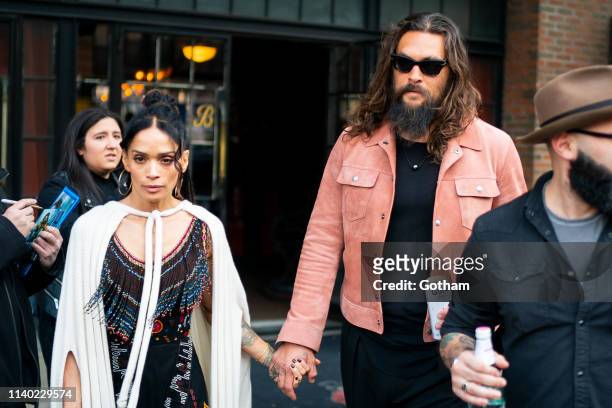 Lisa Bonet and Jason Momoa are seen in the East Village on April 03, 2019 in New York City.
