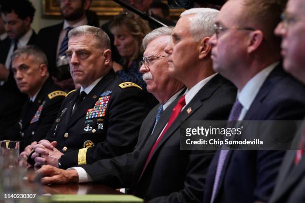Army Chief of Staff General Mark Milley, National Security Advisor John Bolton, Vice President Mike Pence and Chief of Staff Mick Mulvaney attend a...