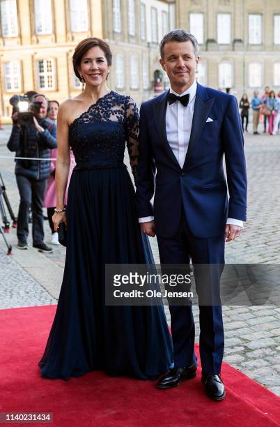 Crown Prince Frederik of Denmark and Crown Princess Mary arrive at Princess Benedikte of Denmarks 75th birthday party hosted by Queen Margrethe of...