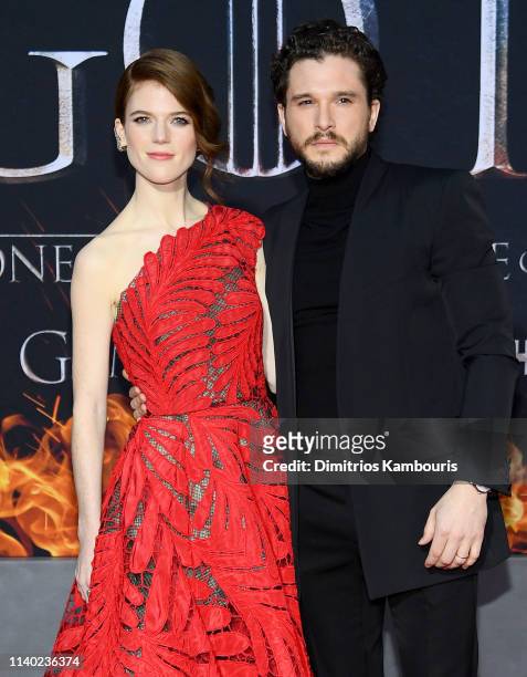 Rose Leslie and Kit Harington attend the "Game Of Thrones" Season 8 Premiere on April 03, 2019 in New York City.