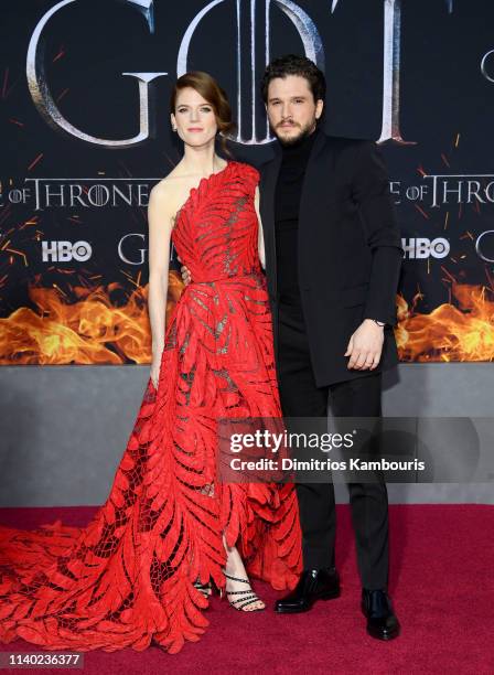 Rose Leslie and Kit Harington attend the "Game Of Thrones" Season 8 Premiere on April 03, 2019 in New York City.