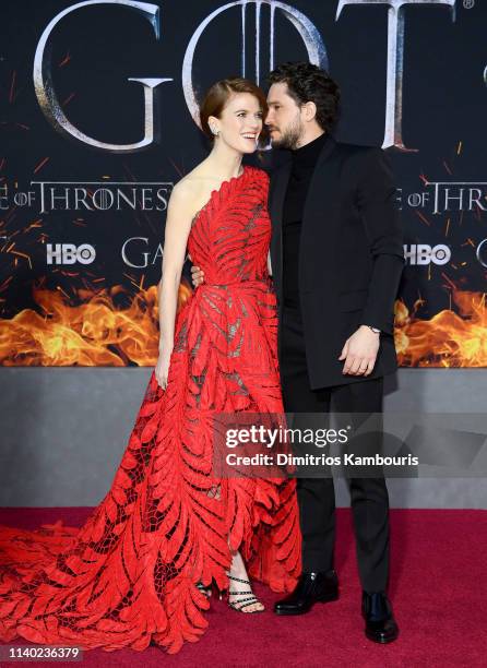 Rose Leslie and Kit Harington attend the "Game Of Thrones" Season 8 Premiere on April 03, 2019 in New York City.
