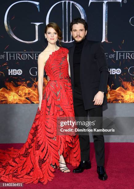 Rose Leslie and Kit Harington attend the "Game Of Thrones" Season 8 Premiere on April 03, 2019 in New York City.