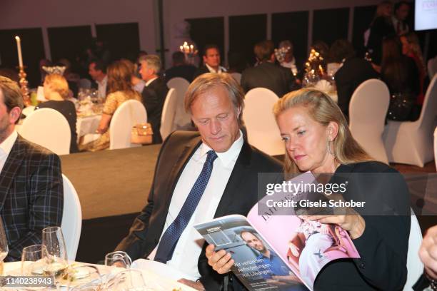 Gerhard Delling, Vicki Hinrichs during the 7th Fashion Charity Dinner and the Best of Awards at Hotel Leonardo Royal on April 29, 2019 in Munich,...