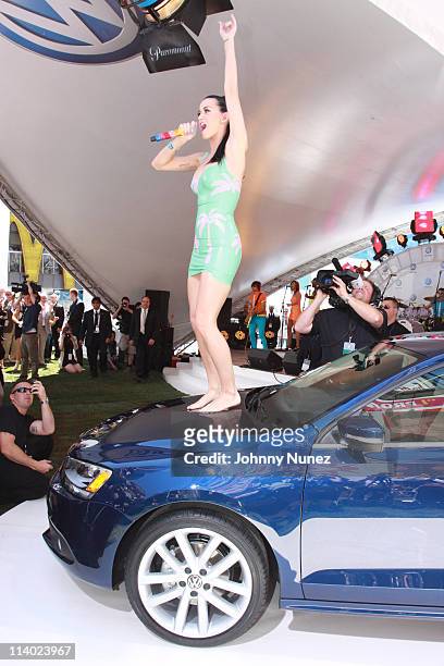 Katy Perry performs at the world premiere of Volkswagen's new compact sedan at Blue Fin in W New York - Time Square on June 15, 2010 in New York City.