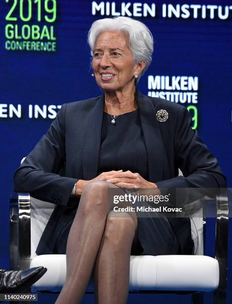 Christine Lagarde, managing director of the International Monetary Fund , participates in a panel discussion during the annual Milken Institute...