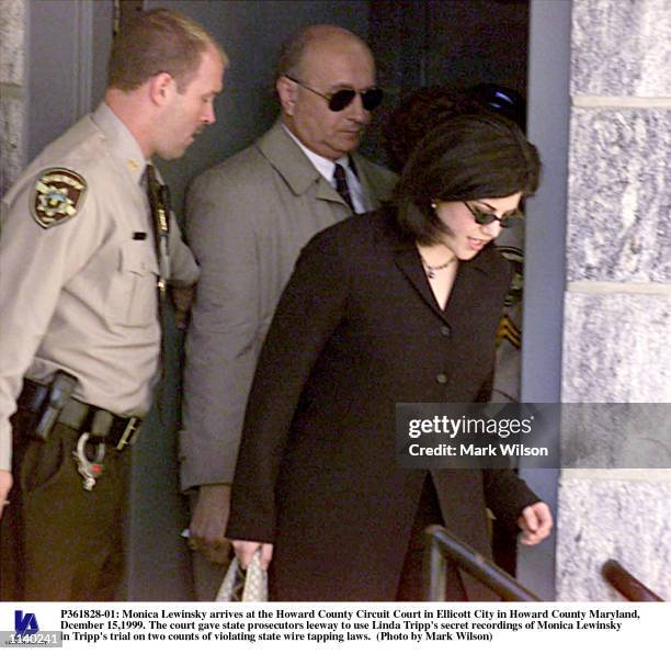 Monica Lewinsky arrives at the Howard County Circuit Court in Ellicott City in Howard County Maryland, Dcember 15,1999. The court gave state...