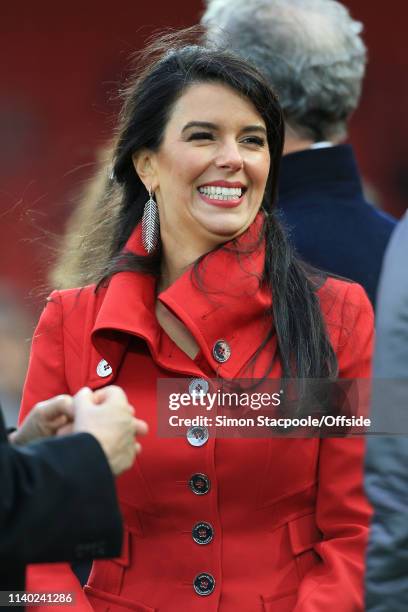 Linda Pizzuti, wife of Liverpool owner John W. Henry, smiles before the Premier League match between Liverpool and Huddersfield Town at Anfield on...
