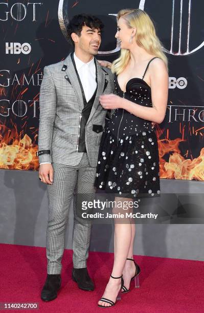 Joe Jonas and Sophie Turner attend the "Game Of Thrones" Season 8 Premiere on April 03, 2019 in New York City.