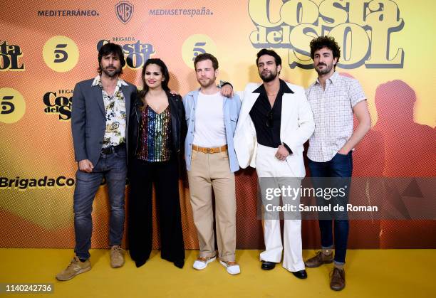 Hugo Silva, Sara Salamo, Alvaro Cervantes, Jesus Castro and Miki Esparbé attend "Brigada Costa Del Sol" premiere at Sala Pirandello on April 03, 2019...