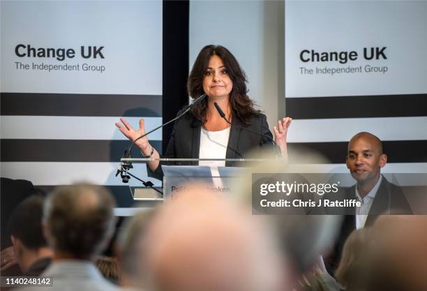 Change UK MP Heidi Allen speaks during a People's Vote Remain rally for the European elections by newly formed political party Change UK in London on...