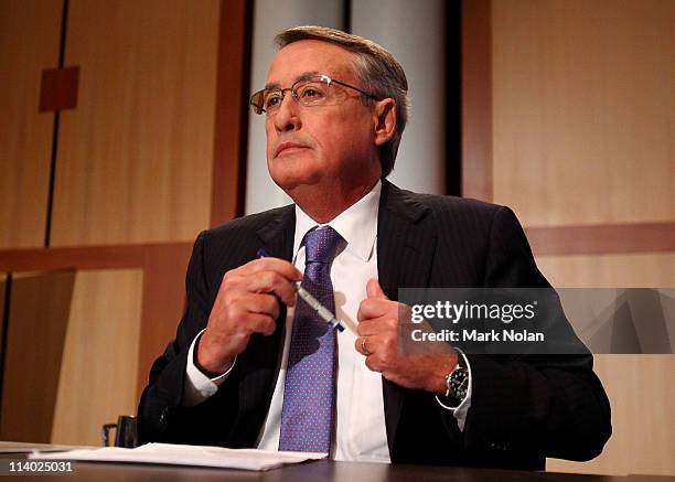 Treasurer Wayne Swan before he delivers his fourth annual post-budget address to the media at Parliament House on May 11, 2011 in Canberra,...