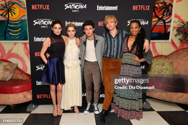 Michelle Gomez, Kiernan Shipka, Gavin Leatherwood, Ross Lynch, and Jaz Sinclair attend a screening of the "Chilling Adventures of Sabrina: Part 2",...