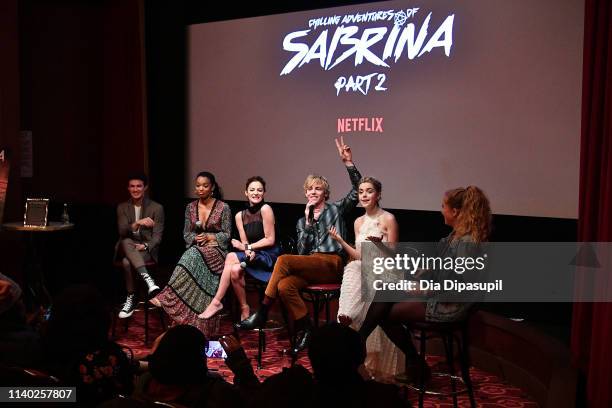 Entertainment Weekly's Ruth Kinane interviews Kiernan Shipka, Ross Lynch, Michelle Gomez, Jaz Sinclair, and Gavin Leatherwood at a screening of the...