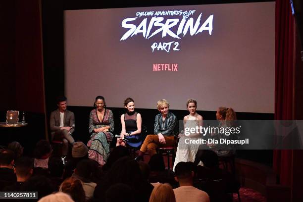 Entertainment Weekly's Ruth Kinane interviews Kiernan Shipka, Ross Lynch, Michelle Gomez, Jaz Sinclair, and Gavin Leatherwood at a screening of the...