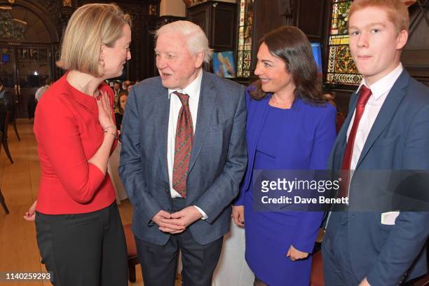 Laura Kuenssberg, Sir David Attenborough, Katya Adler and guest attend the London Press Club Awards 2019 at Stationers' Hall on April 30, 2019 in...
