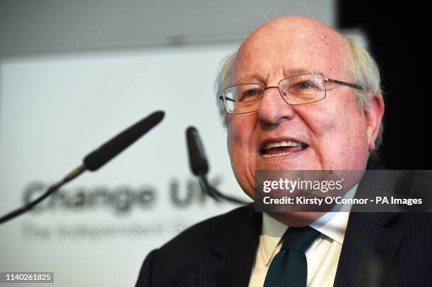 Mike Gapes speaks during a Change UK rally at Church House in Westminster, London.