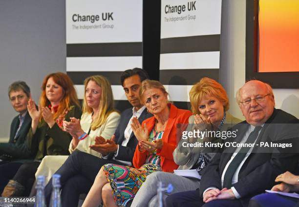 Change UK party members, including Anna Soubry and Mike Gapes, at a Change UK rally at Church House in Westminster, London.