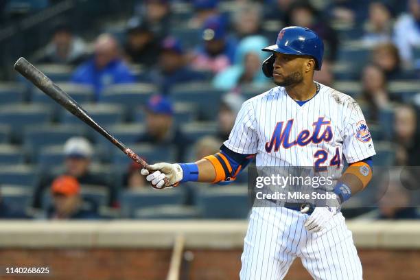 Robinson Cano of the New York Mets in action against the Milwaukee Brewers at Citi Field on April 27, 2019 in New York City. Milwaukee Brewers...