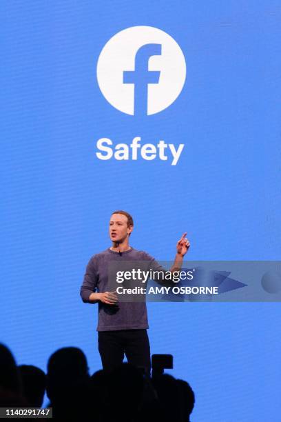 Facebook CEO Mark Zuckerberg delivers the opening keynote introducing new Facebook, Messenger, WhatsApp, and Instagram privacy features at the...