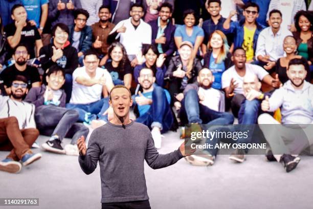 Facebook CEO Mark Zuckerberg delivers the opening keynote introducing new Facebook, Messenger, WhatsApp, and Instagram privacy features at the...