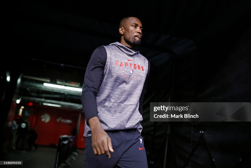 Ibaka Raptors Serge Ibaka of the Toronto Raptors enters the arena before Game One ...
