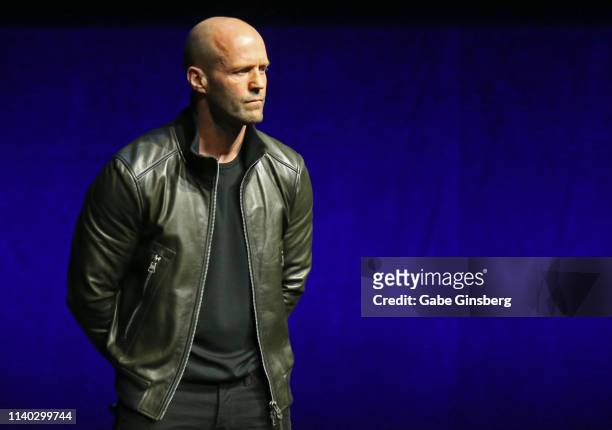 Actor Jason Statham speaks during Universal Pictures special presentation during CinemaCon at The Colosseum at Caesars Palace on April 03, 2019 in...