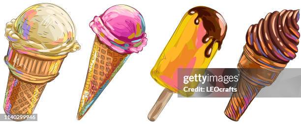 assorted ice creams drawing - ice cream stock illustrations