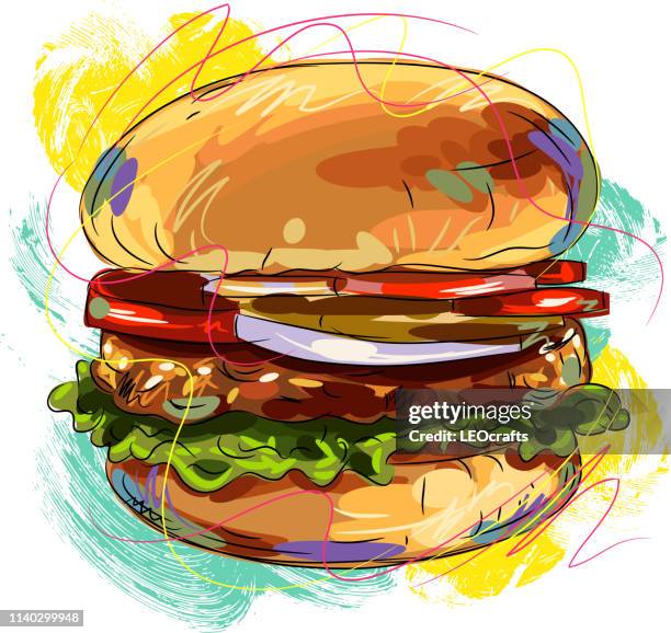 ilustrações de stock, clip art, desenhos animados e ícones de tasty burger drawing - hamburguer