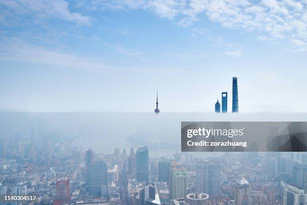 shanghai cityscape at morning in stratosphere cloud, china - shanghai world financial center stock pictures, royalty-free photos & images