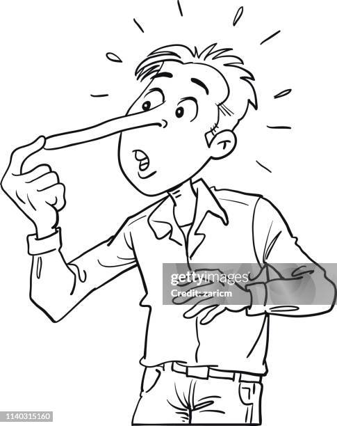 the nose of a lying  man grows as he lies. - vector - pinocchio stock illustrations