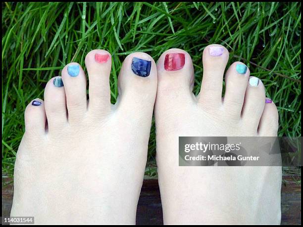 rainbow toes - multi coloured nails stock pictures, royalty-free photos & images