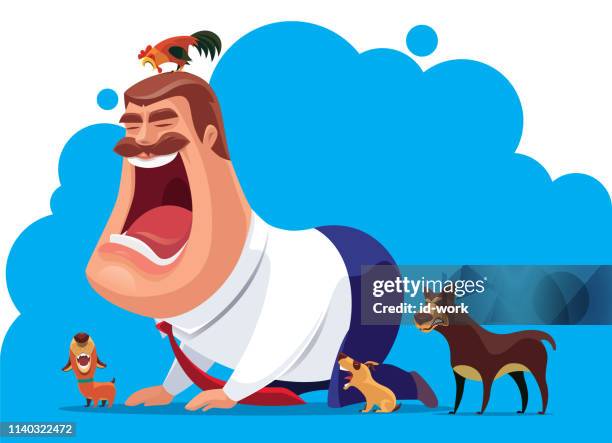 man screaming with dogs - yap stock illustrations