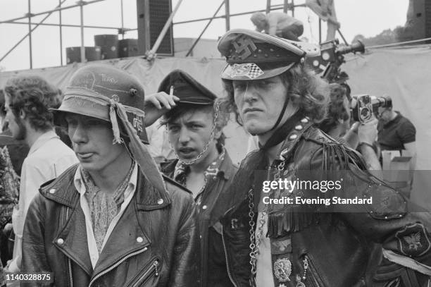 Hells Angels members pulling security at a Rolling Stones concert in Hyde Park, London, UK, 5th July 1969.